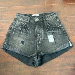 Black Distressed High Waist Shorts